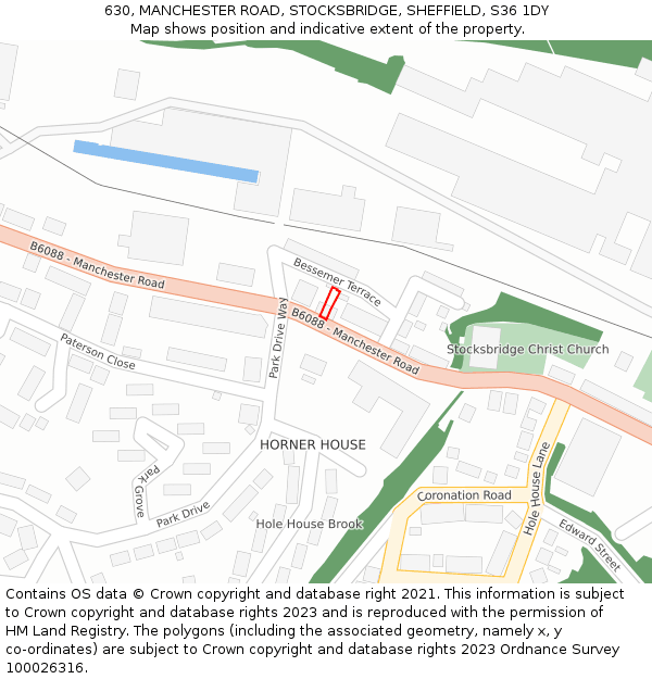 630, MANCHESTER ROAD, STOCKSBRIDGE, SHEFFIELD, S36 1DY: Location map and indicative extent of plot