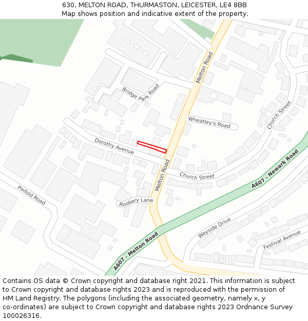 630, MELTON ROAD, THURMASTON, LEICESTER, LE4 8BB: Location map and indicative extent of plot