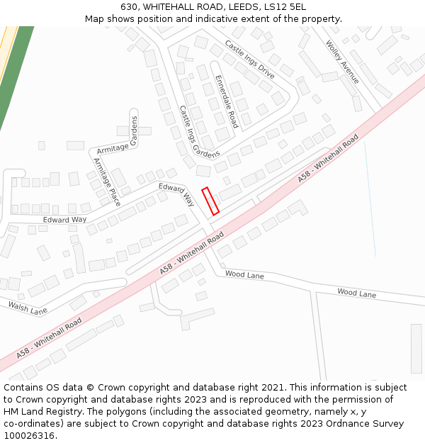 630, WHITEHALL ROAD, LEEDS, LS12 5EL: Location map and indicative extent of plot