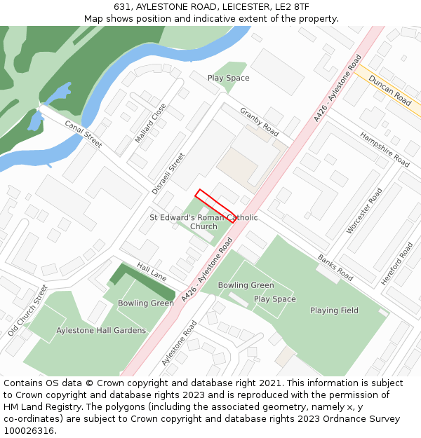 631, AYLESTONE ROAD, LEICESTER, LE2 8TF: Location map and indicative extent of plot