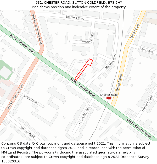 631, CHESTER ROAD, SUTTON COLDFIELD, B73 5HY: Location map and indicative extent of plot