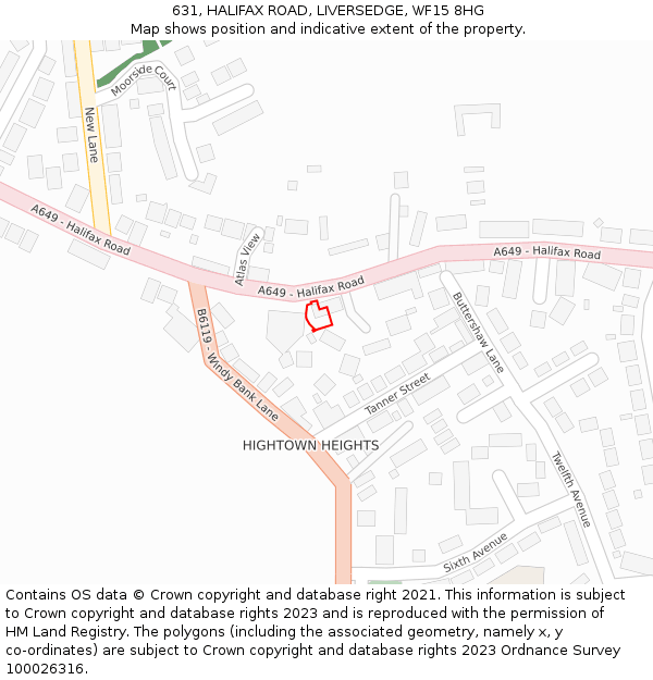 631, HALIFAX ROAD, LIVERSEDGE, WF15 8HG: Location map and indicative extent of plot
