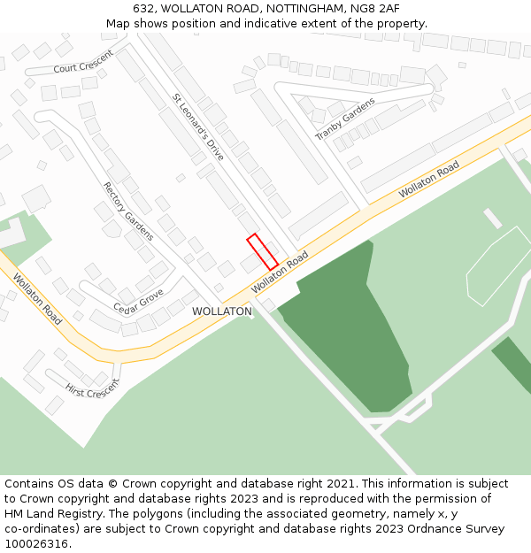 632, WOLLATON ROAD, NOTTINGHAM, NG8 2AF: Location map and indicative extent of plot