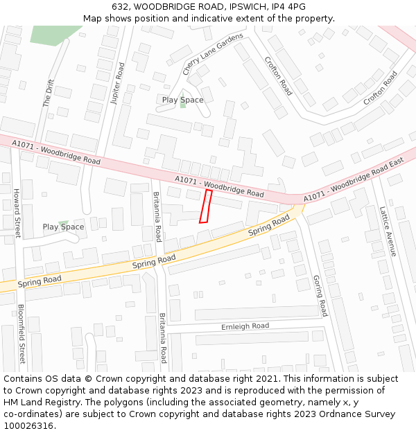 632, WOODBRIDGE ROAD, IPSWICH, IP4 4PG: Location map and indicative extent of plot