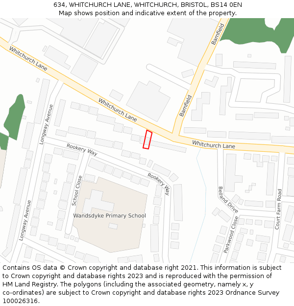 634, WHITCHURCH LANE, WHITCHURCH, BRISTOL, BS14 0EN: Location map and indicative extent of plot