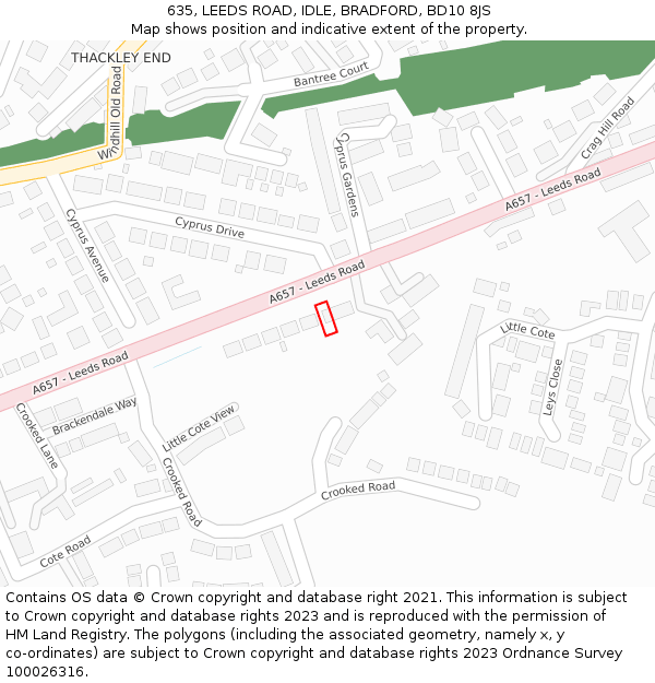 635, LEEDS ROAD, IDLE, BRADFORD, BD10 8JS: Location map and indicative extent of plot