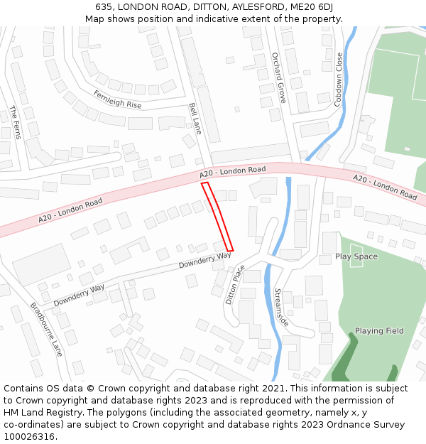 635, LONDON ROAD, DITTON, AYLESFORD, ME20 6DJ: Location map and indicative extent of plot