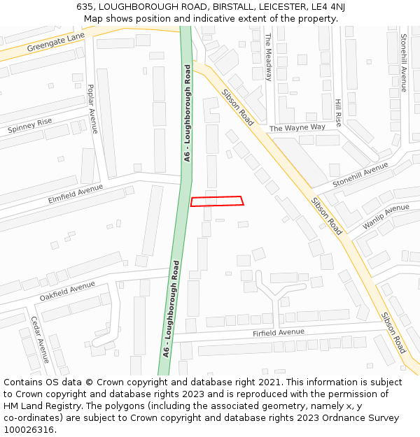 635, LOUGHBOROUGH ROAD, BIRSTALL, LEICESTER, LE4 4NJ: Location map and indicative extent of plot