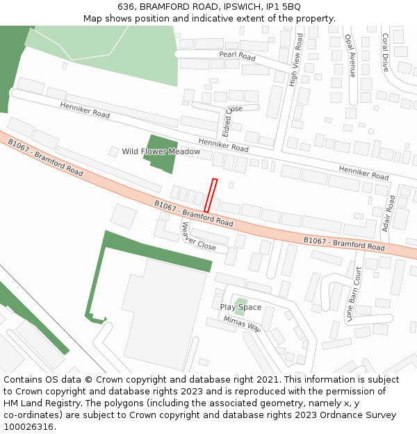 636, BRAMFORD ROAD, IPSWICH, IP1 5BQ: Location map and indicative extent of plot