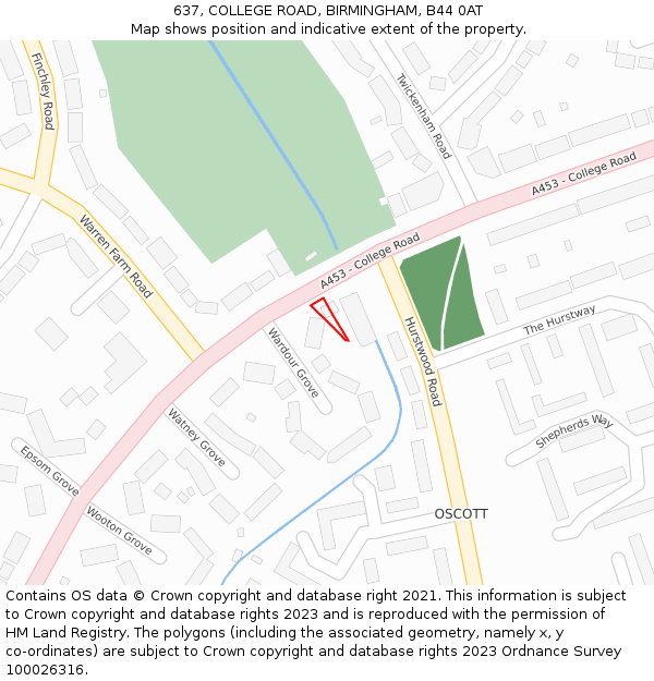 637, COLLEGE ROAD, BIRMINGHAM, B44 0AT: Location map and indicative extent of plot