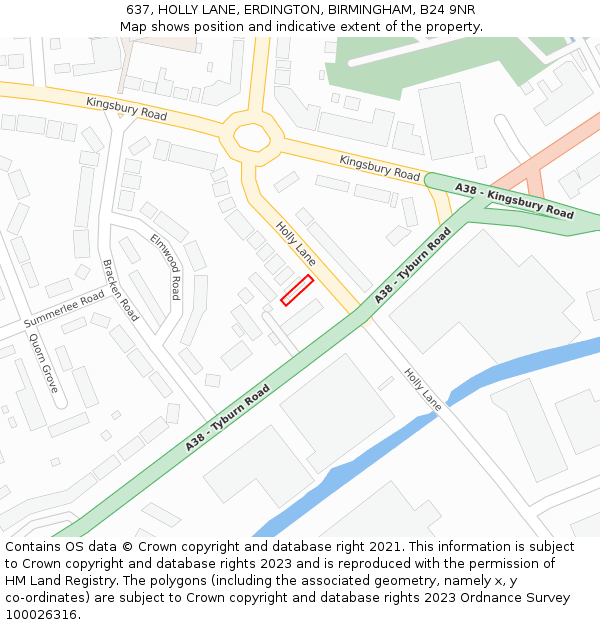 637, HOLLY LANE, ERDINGTON, BIRMINGHAM, B24 9NR: Location map and indicative extent of plot