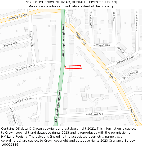 637, LOUGHBOROUGH ROAD, BIRSTALL, LEICESTER, LE4 4NJ: Location map and indicative extent of plot