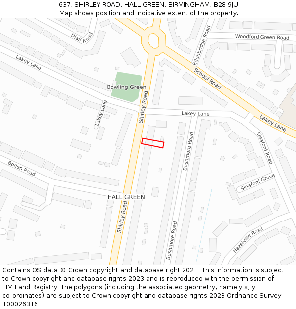 637, SHIRLEY ROAD, HALL GREEN, BIRMINGHAM, B28 9JU: Location map and indicative extent of plot