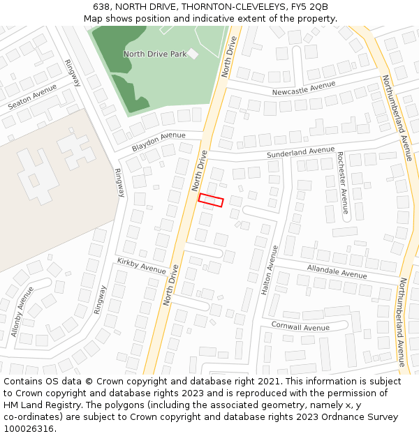 638, NORTH DRIVE, THORNTON-CLEVELEYS, FY5 2QB: Location map and indicative extent of plot