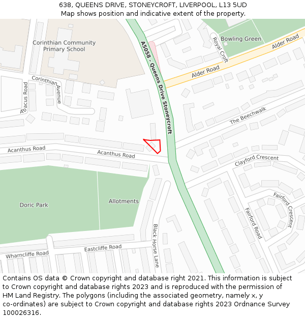 638, QUEENS DRIVE, STONEYCROFT, LIVERPOOL, L13 5UD: Location map and indicative extent of plot