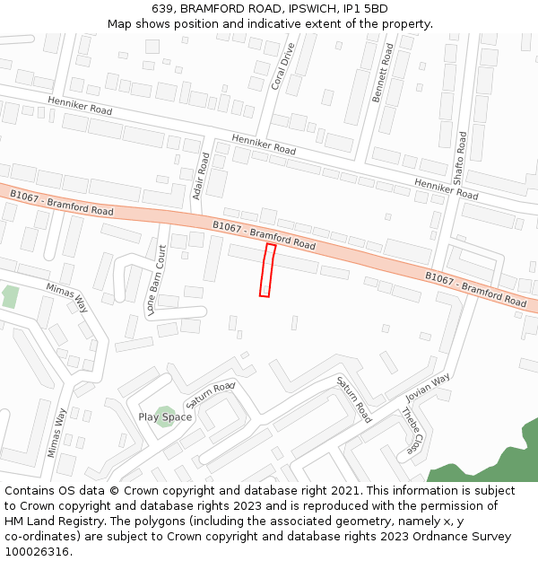 639, BRAMFORD ROAD, IPSWICH, IP1 5BD: Location map and indicative extent of plot