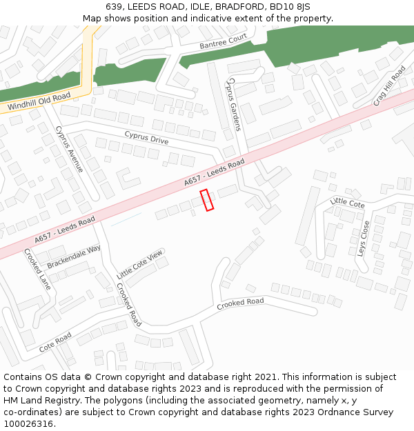 639, LEEDS ROAD, IDLE, BRADFORD, BD10 8JS: Location map and indicative extent of plot