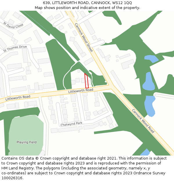 639, LITTLEWORTH ROAD, CANNOCK, WS12 1QQ: Location map and indicative extent of plot