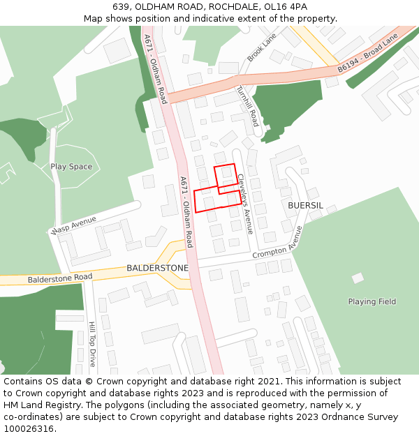 639, OLDHAM ROAD, ROCHDALE, OL16 4PA: Location map and indicative extent of plot