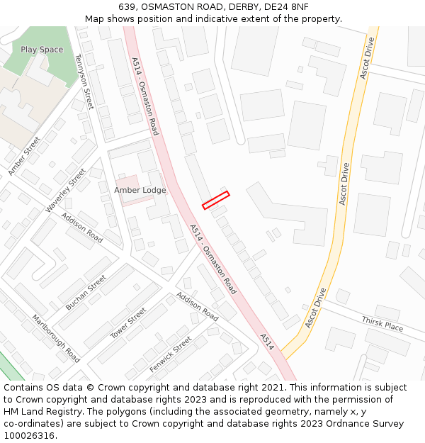 639, OSMASTON ROAD, DERBY, DE24 8NF: Location map and indicative extent of plot