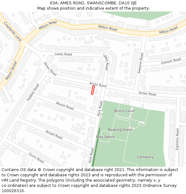 63A, AMES ROAD, SWANSCOMBE, DA10 0JE: Location map and indicative extent of plot