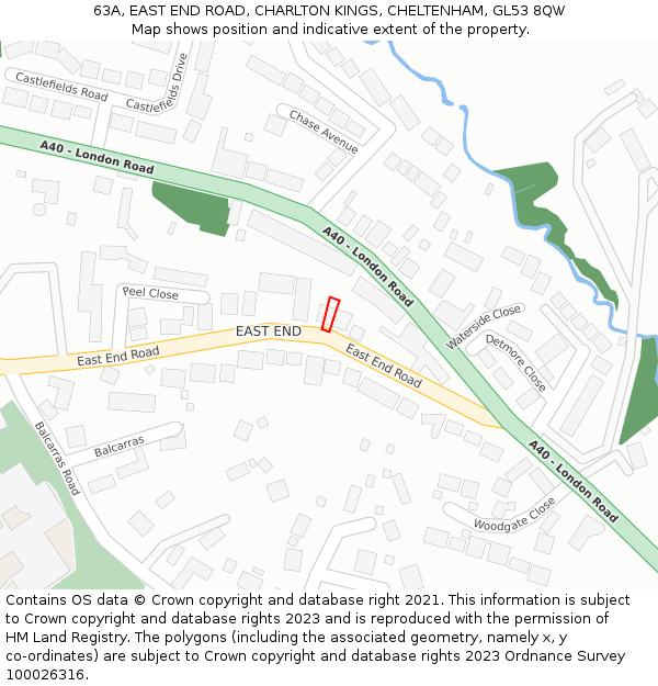 63A, EAST END ROAD, CHARLTON KINGS, CHELTENHAM, GL53 8QW: Location map and indicative extent of plot