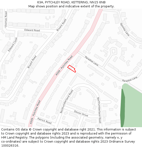 63A, PYTCHLEY ROAD, KETTERING, NN15 6NB: Location map and indicative extent of plot