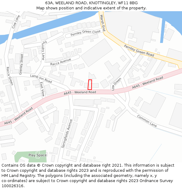 63A, WEELAND ROAD, KNOTTINGLEY, WF11 8BG: Location map and indicative extent of plot