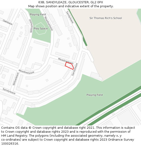63B, SANDYLEAZE, GLOUCESTER, GL2 0PX: Location map and indicative extent of plot