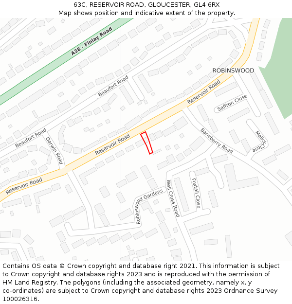 63C, RESERVOIR ROAD, GLOUCESTER, GL4 6RX: Location map and indicative extent of plot