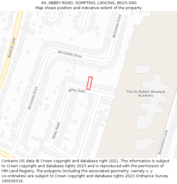 64, ABBEY ROAD, SOMPTING, LANCING, BN15 0AD: Location map and indicative extent of plot