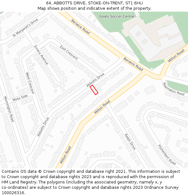 64, ABBOTTS DRIVE, STOKE-ON-TRENT, ST1 6HU: Location map and indicative extent of plot