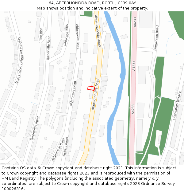 64, ABERRHONDDA ROAD, PORTH, CF39 0AY: Location map and indicative extent of plot