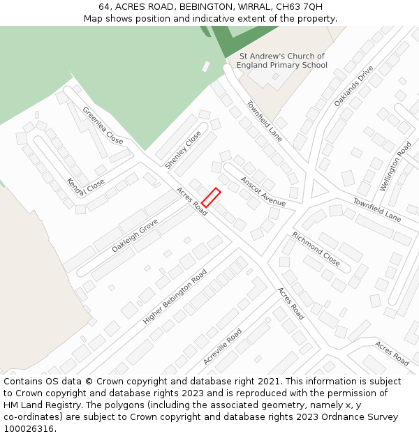 64, ACRES ROAD, BEBINGTON, WIRRAL, CH63 7QH: Location map and indicative extent of plot