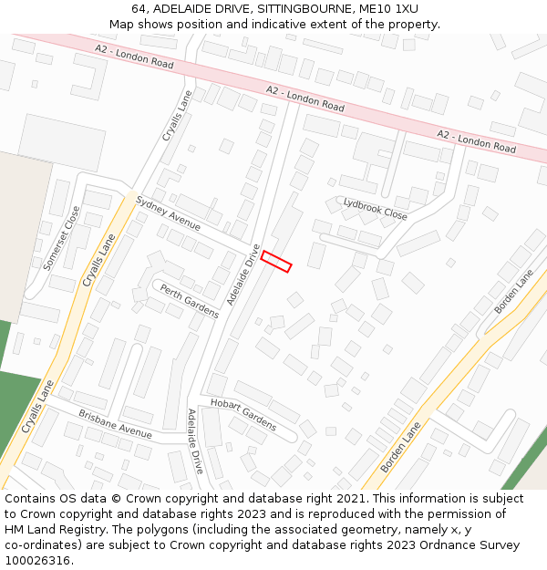 64, ADELAIDE DRIVE, SITTINGBOURNE, ME10 1XU: Location map and indicative extent of plot