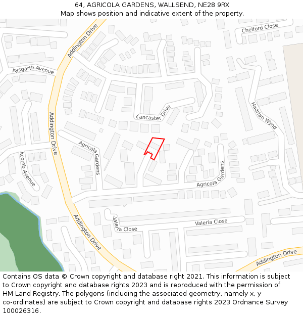 64, AGRICOLA GARDENS, WALLSEND, NE28 9RX: Location map and indicative extent of plot