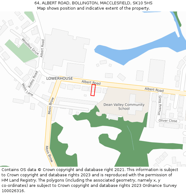 64, ALBERT ROAD, BOLLINGTON, MACCLESFIELD, SK10 5HS: Location map and indicative extent of plot