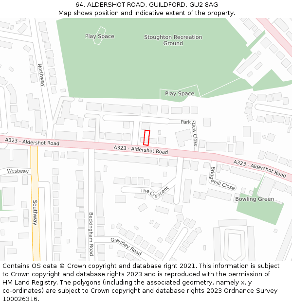 64, ALDERSHOT ROAD, GUILDFORD, GU2 8AG: Location map and indicative extent of plot