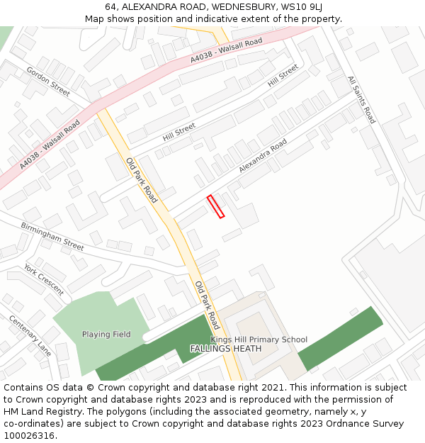 64, ALEXANDRA ROAD, WEDNESBURY, WS10 9LJ: Location map and indicative extent of plot