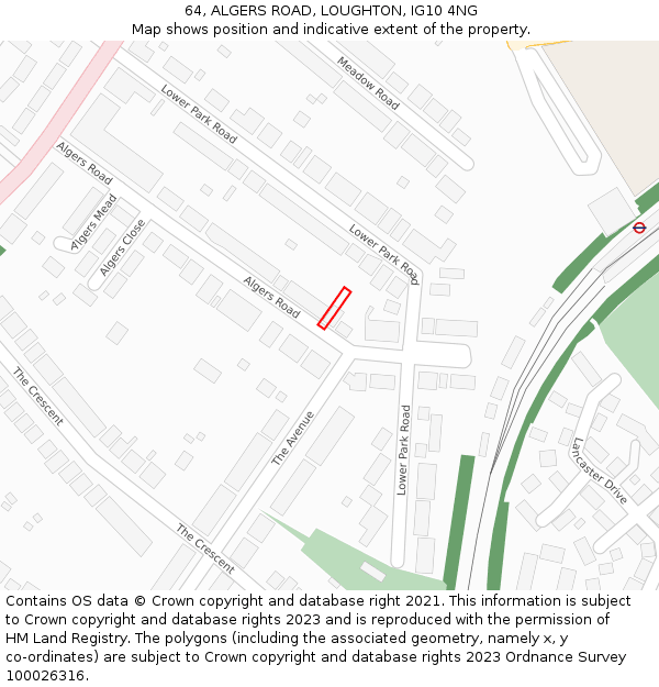 64, ALGERS ROAD, LOUGHTON, IG10 4NG: Location map and indicative extent of plot
