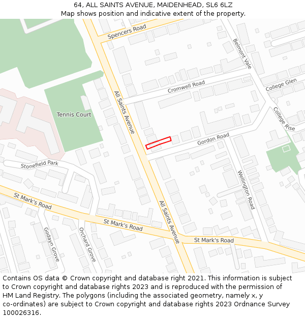 64, ALL SAINTS AVENUE, MAIDENHEAD, SL6 6LZ: Location map and indicative extent of plot