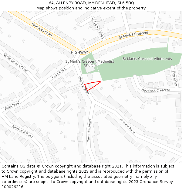 64, ALLENBY ROAD, MAIDENHEAD, SL6 5BQ: Location map and indicative extent of plot