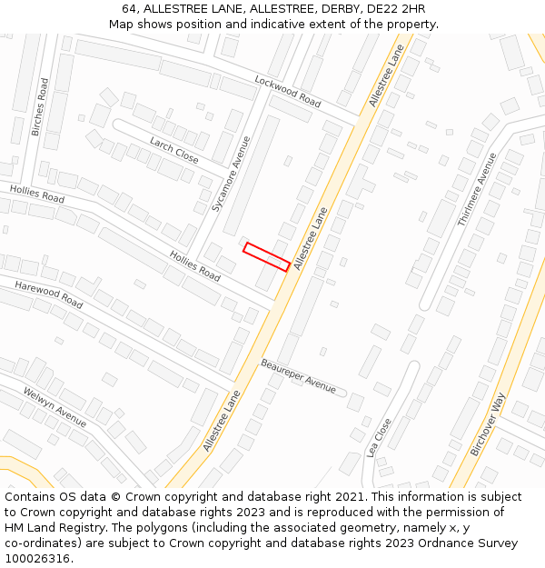 64, ALLESTREE LANE, ALLESTREE, DERBY, DE22 2HR: Location map and indicative extent of plot