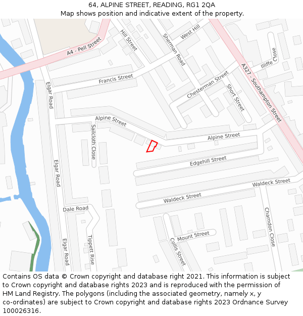 64, ALPINE STREET, READING, RG1 2QA: Location map and indicative extent of plot