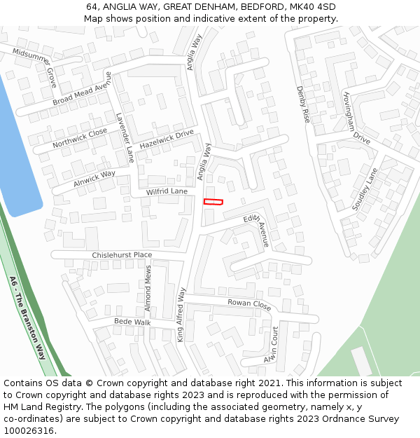 64, ANGLIA WAY, GREAT DENHAM, BEDFORD, MK40 4SD: Location map and indicative extent of plot