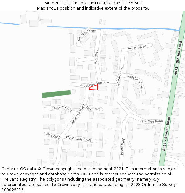 64, APPLETREE ROAD, HATTON, DERBY, DE65 5EF: Location map and indicative extent of plot