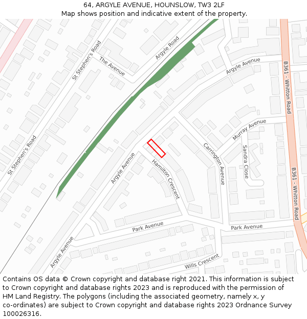 64, ARGYLE AVENUE, HOUNSLOW, TW3 2LF: Location map and indicative extent of plot