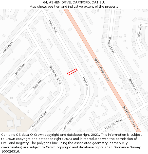 64, ASHEN DRIVE, DARTFORD, DA1 3LU: Location map and indicative extent of plot
