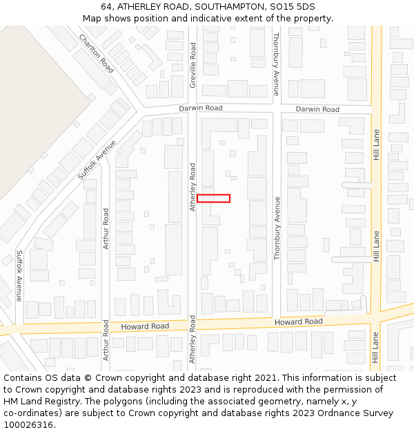 64, ATHERLEY ROAD, SOUTHAMPTON, SO15 5DS: Location map and indicative extent of plot