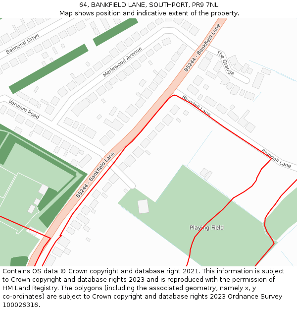 64, BANKFIELD LANE, SOUTHPORT, PR9 7NL: Location map and indicative extent of plot